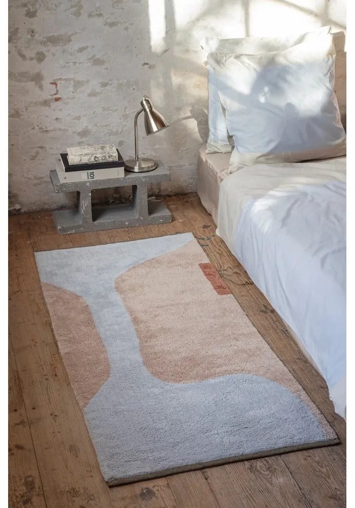 Passatoia lavabile in cotone azzurro e beige 70x150 cm Figura - Mette Ditmer Denmark