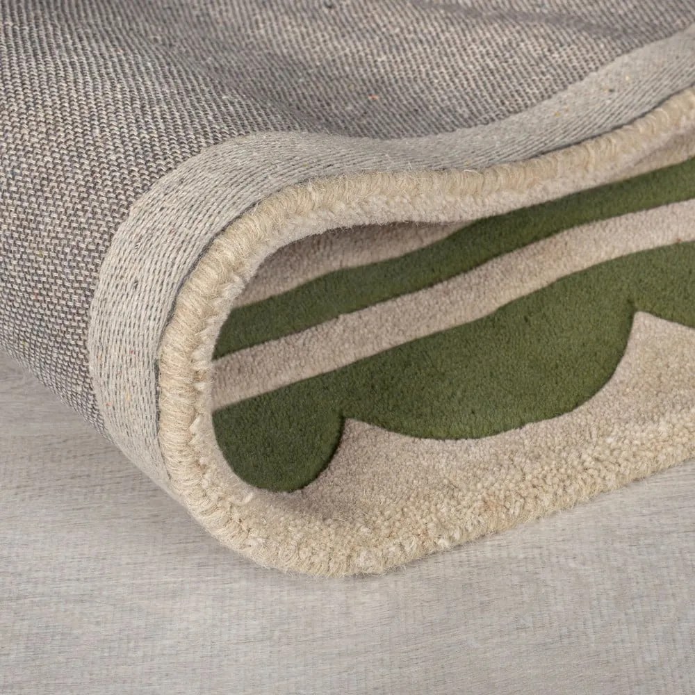 Passatoia in lana tessuta a mano di colore verde-naturale 80x230 cm Lois Scallop - Flair Rugs