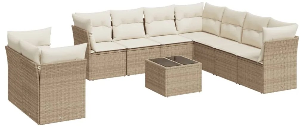 Set divano da giardino 10 pz con cuscini beige in polyrattan