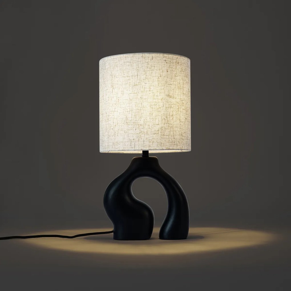 Lampada da tavolo Japandi nera con paralume in lino - Dahlia