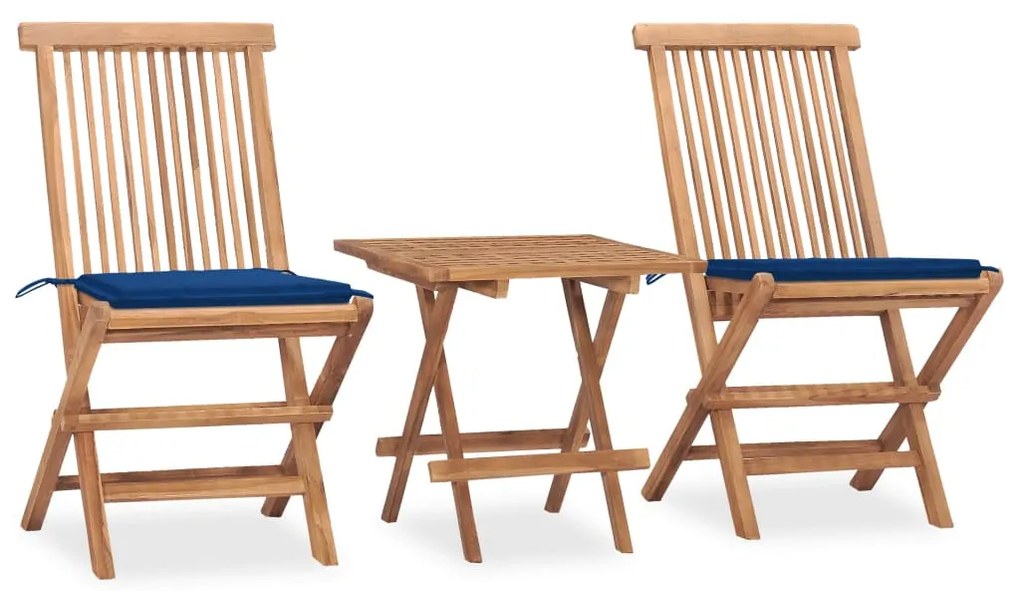 Set Da Pranzo Giardino Pieghevole 3 Pz Cuscino Massello Di Teak /