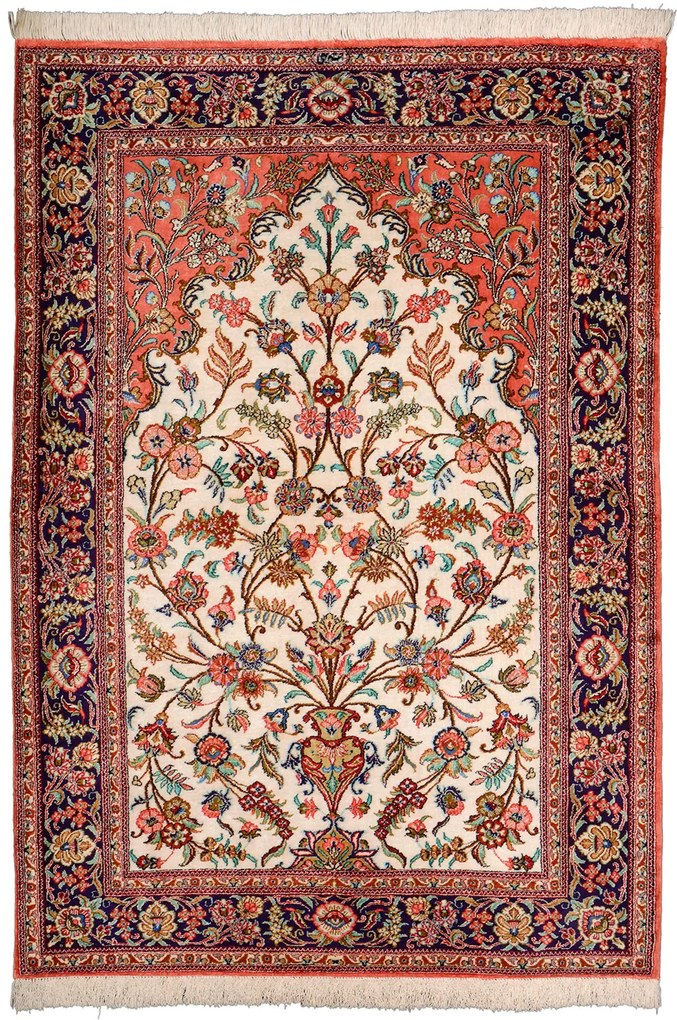 Ghom Tappeto 110 x 150 Beige (Iran) Annodato A Mano