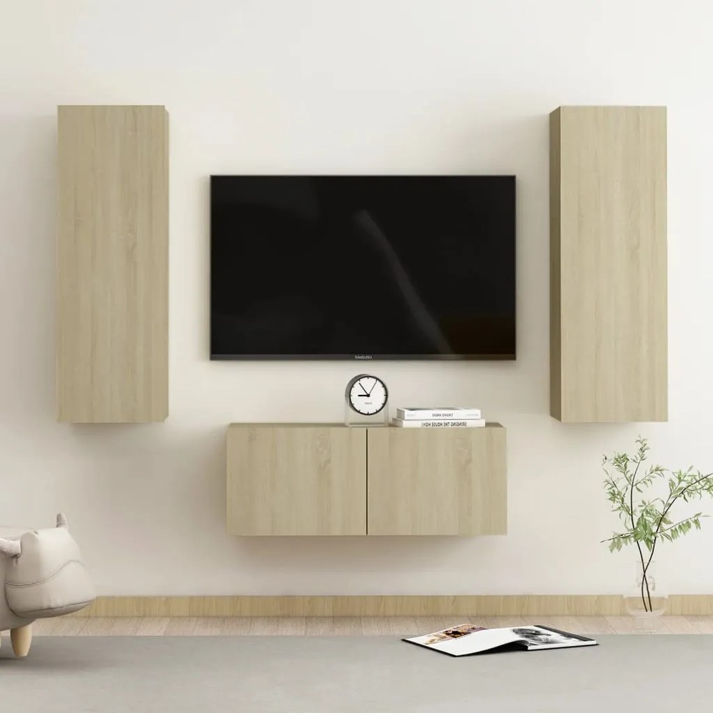 Set di mobili tv 3 pz rovere sonoma in legno multistrato