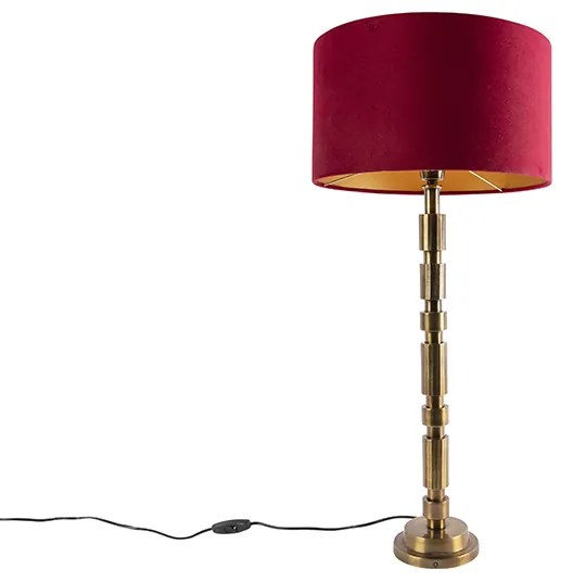 Lampada da tavolo Art Déco bronzo 35 cm paralume in velluto rosso - Torre