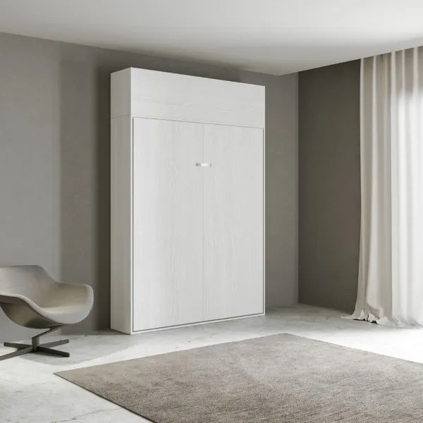 Letto a scomparsa con pensile Bianco Frassino matrimoniale 160 cm KENTARO
