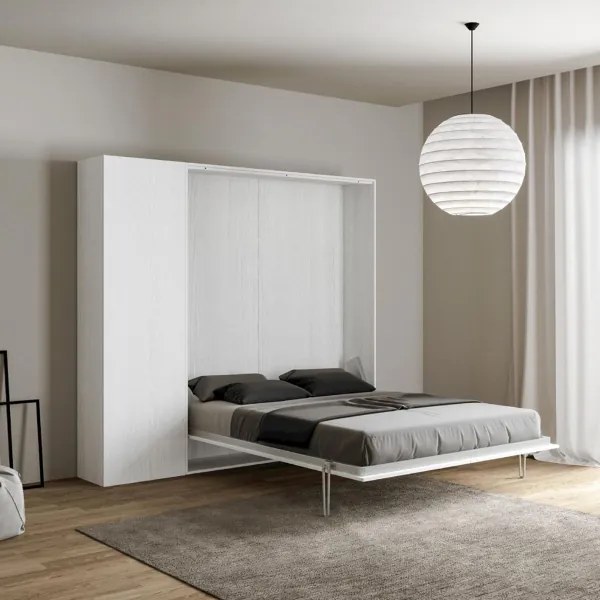 Letto a scomparsa matrimoniale 160 cm con colonna Bianco Frassino KENTARO