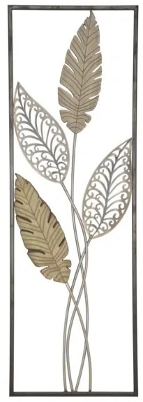 Pannello Decorativo In Ferro E Legno Foglie 30,5x1,9x91 Cm Oro E Argento Ver.A