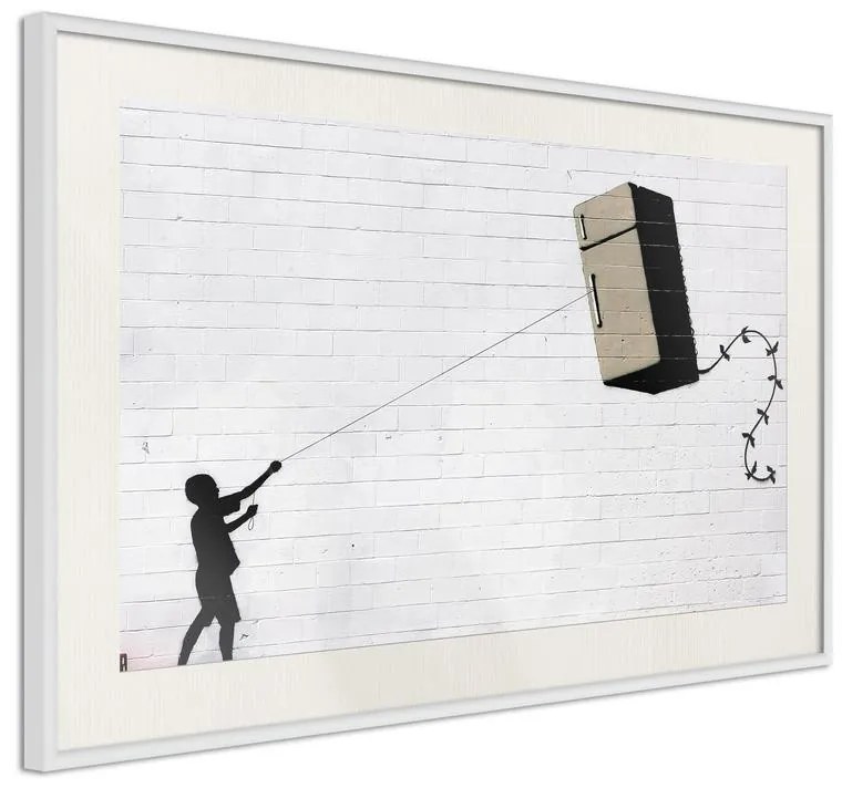 Poster  Banksy: Fridge Kite  Cornice Quadri Cornice nera con pass-partout, Larghezza x Altezza Home decor 90x60