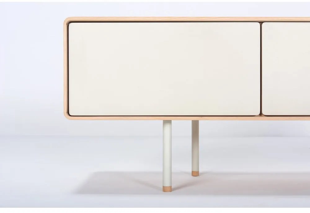 Mobile TV bianco-color legno naturale in legno di quercia 160x48 cm Fina - Gazzda