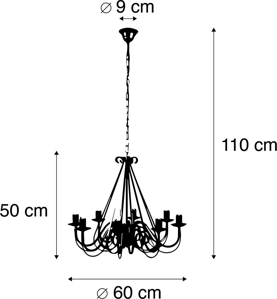 Lampadario intelligente ruggine marrone 8 luci incl. Wifi B35 - Giuseppe
