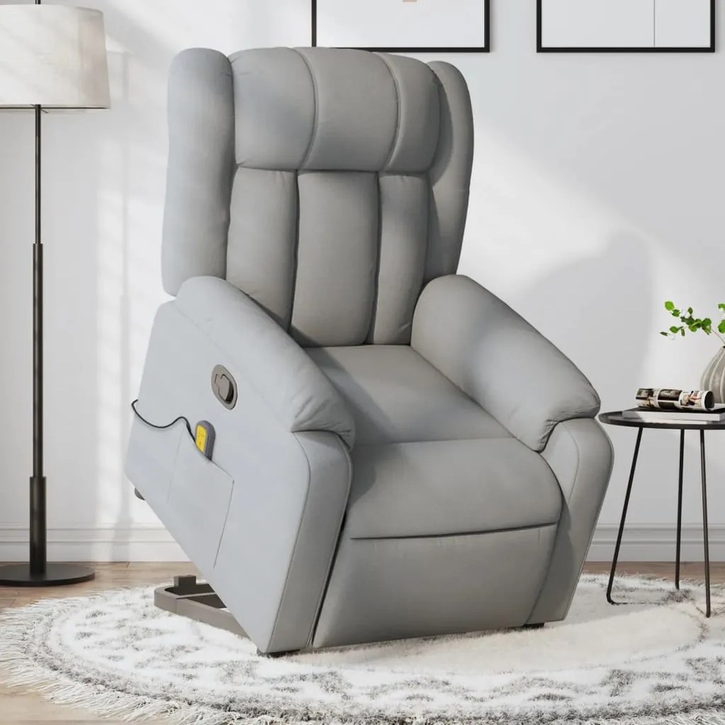 Poltrona Alzapersona Massaggi Reclinabile Grigio Chiaro Tessuto /