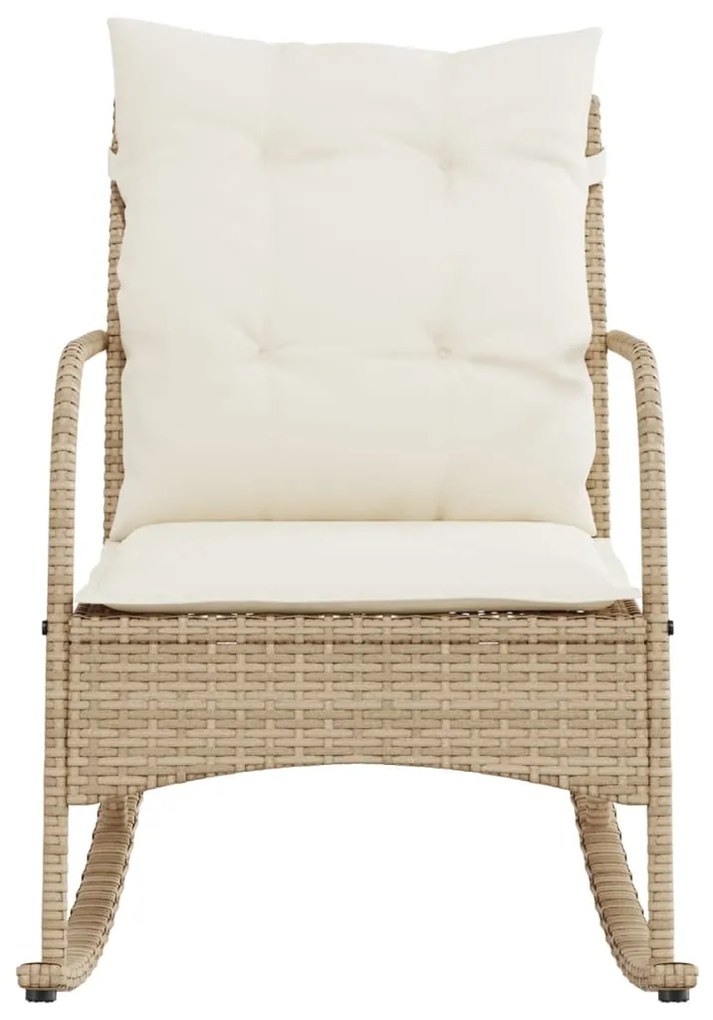 Sedia a dondolo da giardino con cuscini in polyrattan beige