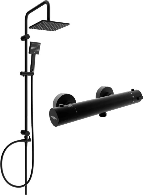Mexen Tord set doccia esterno con soffione e miscelatore termostatico Kai, nero - 77100200-70