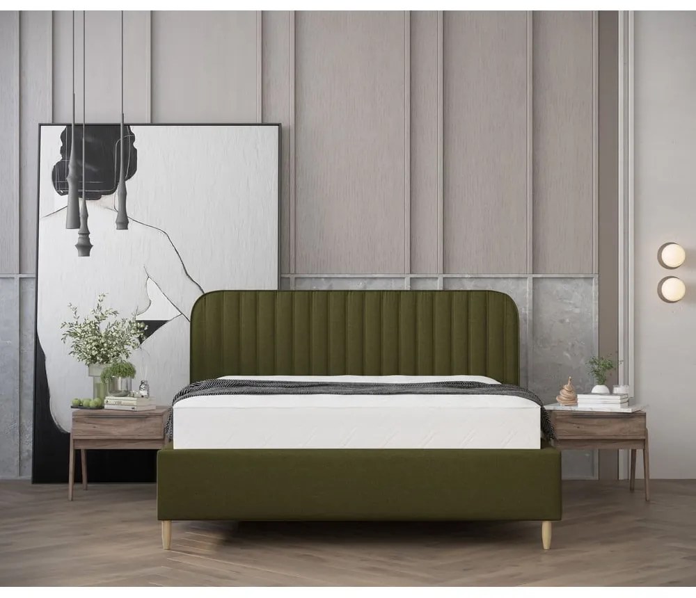 Letto matrimoniale imbottito verde con spazio contenitivo e rete 180x200 cm Noto - Maison de Rêve