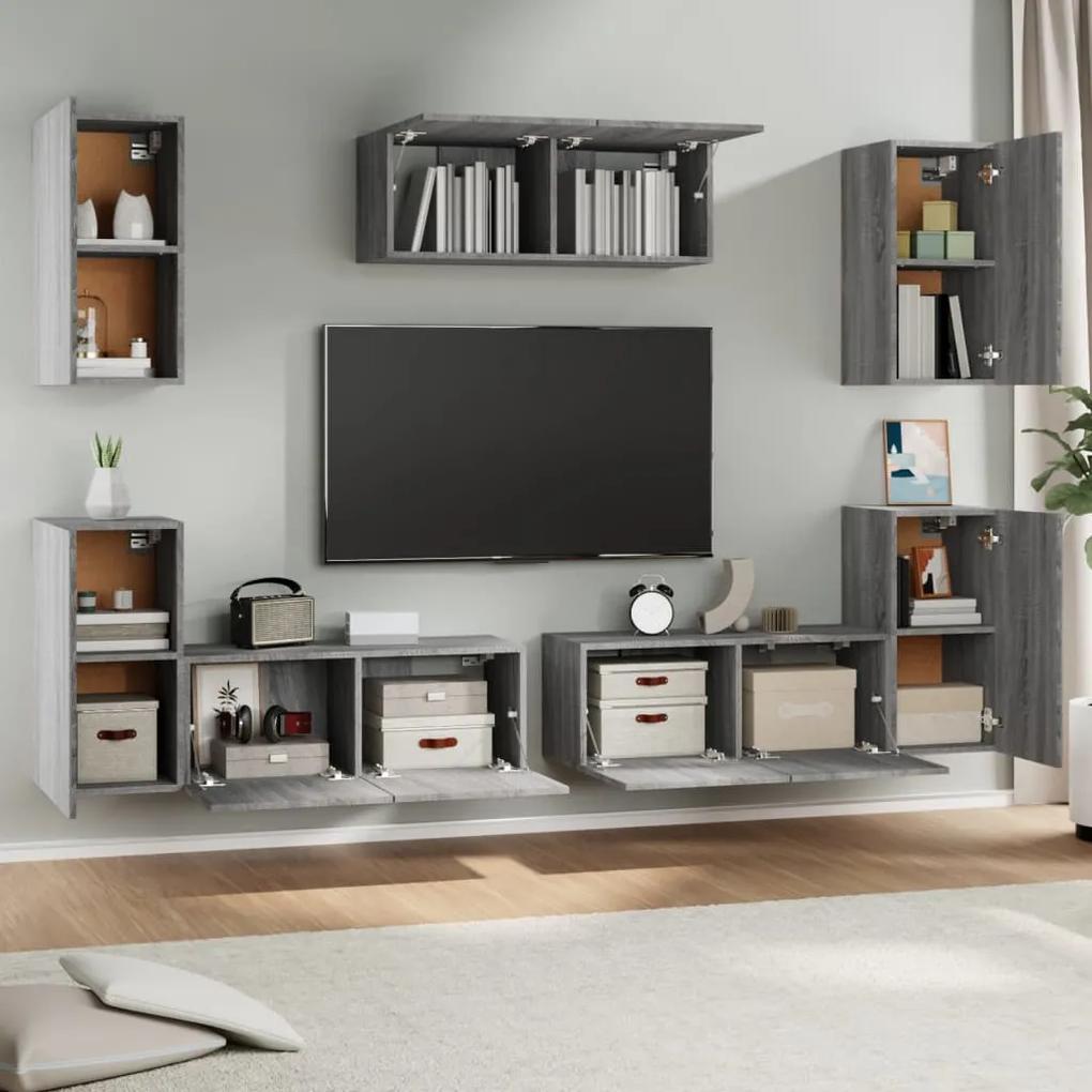 Set di mobili porta tv 7 pz grigio sonoma in legno multistrato