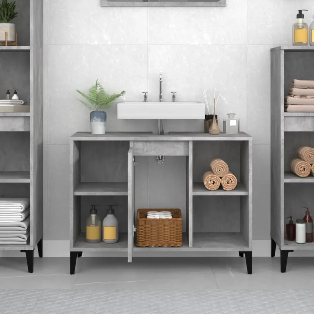 Mobile lavabo grigio cemento 80x33x60 cm in legno multistrato