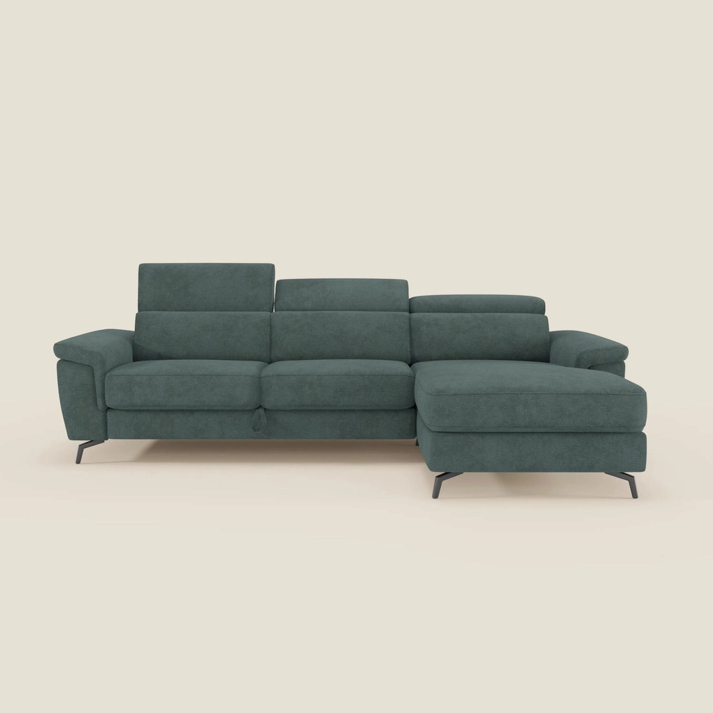Estro Divano estraibile con chaise-longue e poggiatesta reclinabili in tessuto impermeabile T14 verde