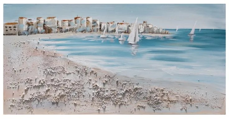 Dipinto su tela Vele in baia, bianco/azzurro 60 x 120 cm