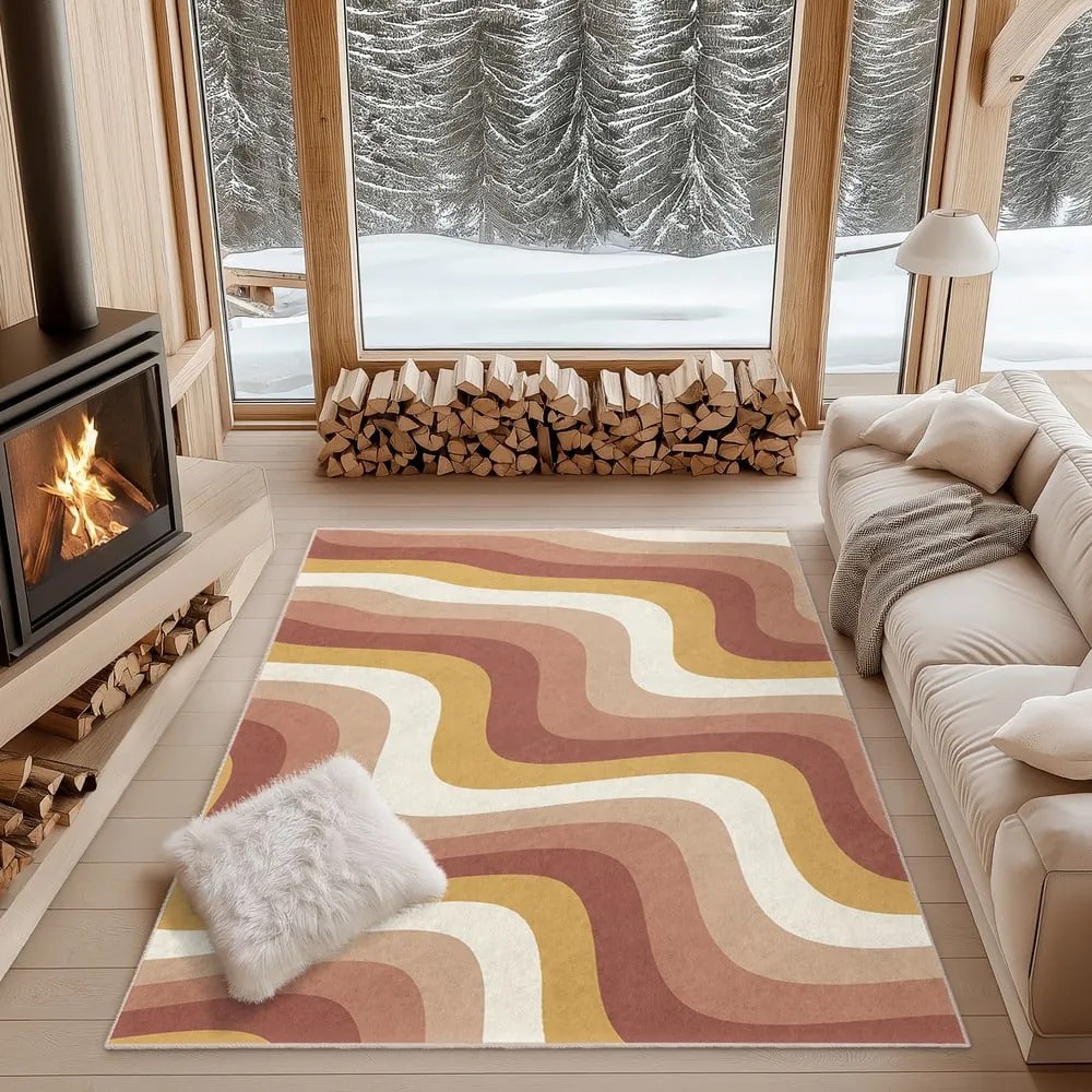 Tappeto giallo ocra e rosa polveroso lavabile 80x150 cm Creamy Strawberry Swirl – Mila Home