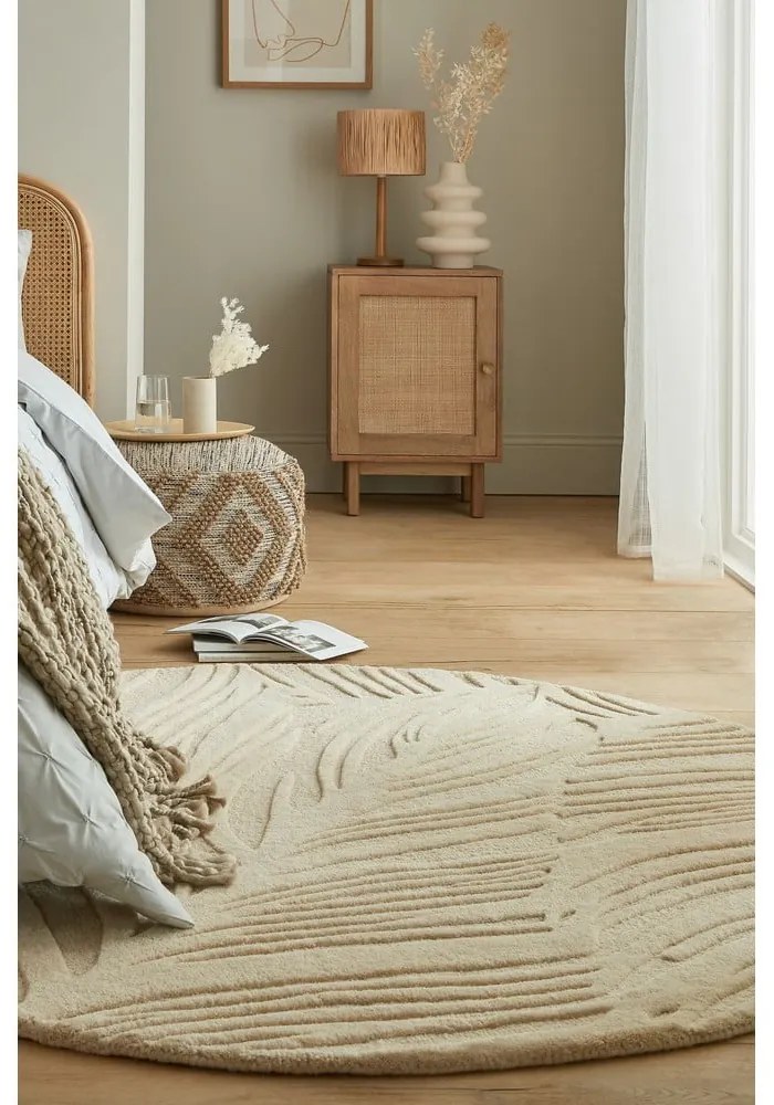 Tappeto rotondo in lana beige ø 160 cm Leaf - Flair Rugs
