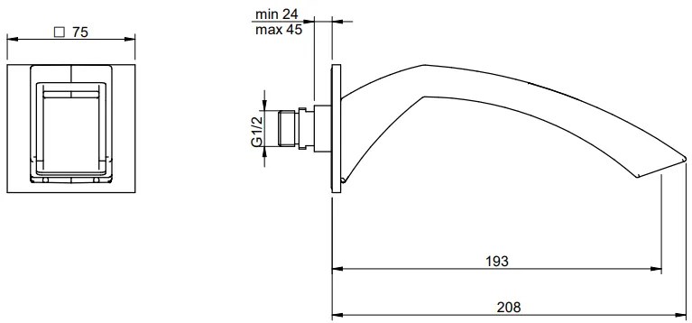 Treemme Archè Bocca lavabo a muro con flusso cascata 193mm cromo