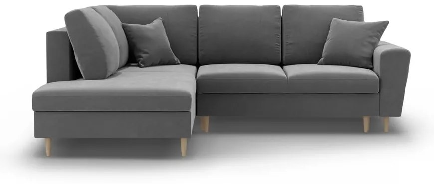 Divano angolare grigio chiaro allungabile e con contenitore (con penisola a sinistra/a L) con rivestimento in velluto Kyoto – Cosmopolitan Design