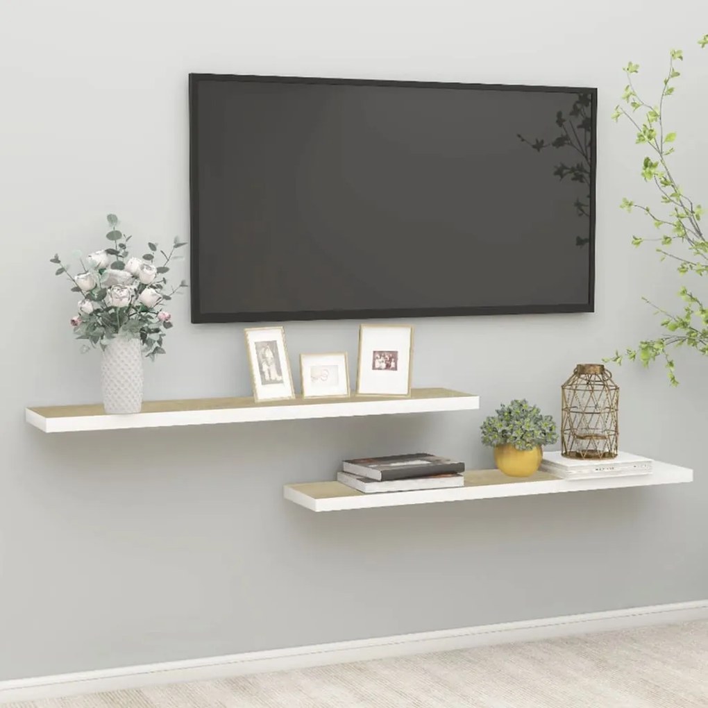 Scaffali A Parete 2 Pz Rovere E Bianco 120x23,5x3,8 Cm İn Mdf /