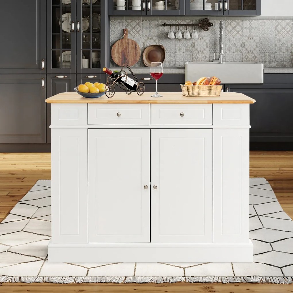 Costway Isola da cucina con contenito reripiani regolabili a 3 livelli, Mobile contenitore da cucina a 2 ante Bianco