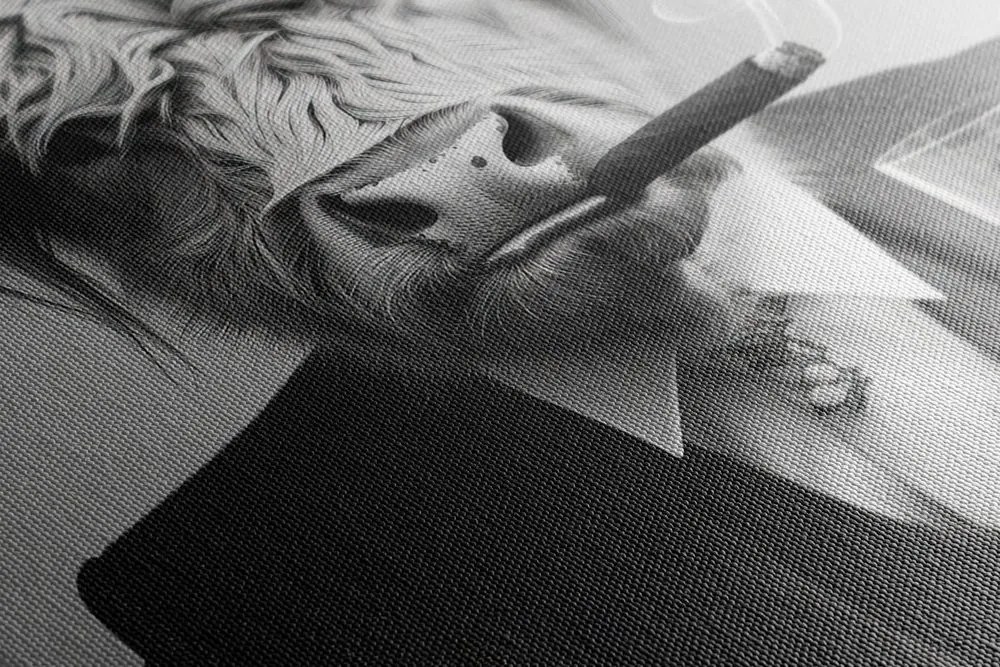 Quadro su tela – Mucca in abito con sigaro e whisky