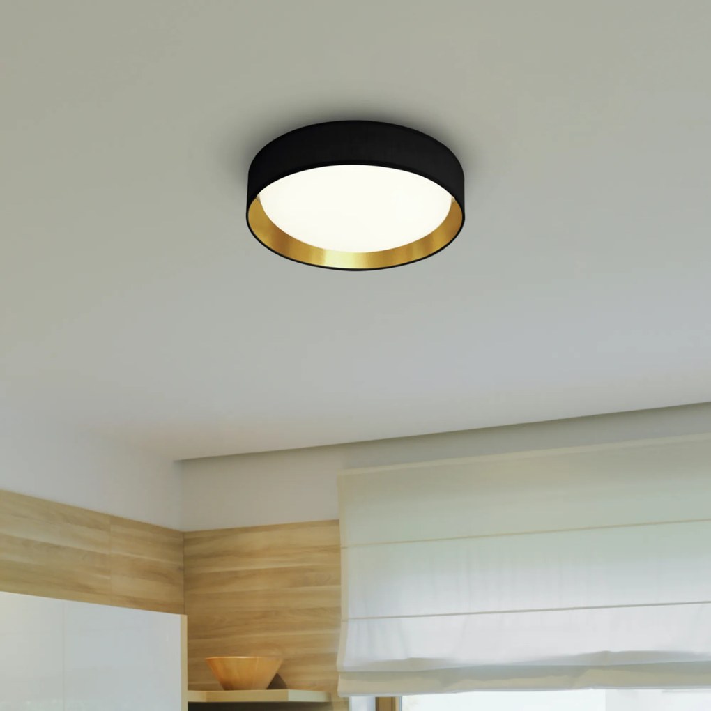 Plafoniera Contemporanea Gianna Acciaio Nero Tessuto Oro Led 25W 3000K