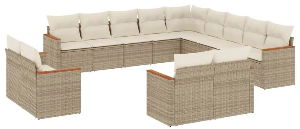 Set divano da giardino 13 pz con cuscini beige in polyrattan