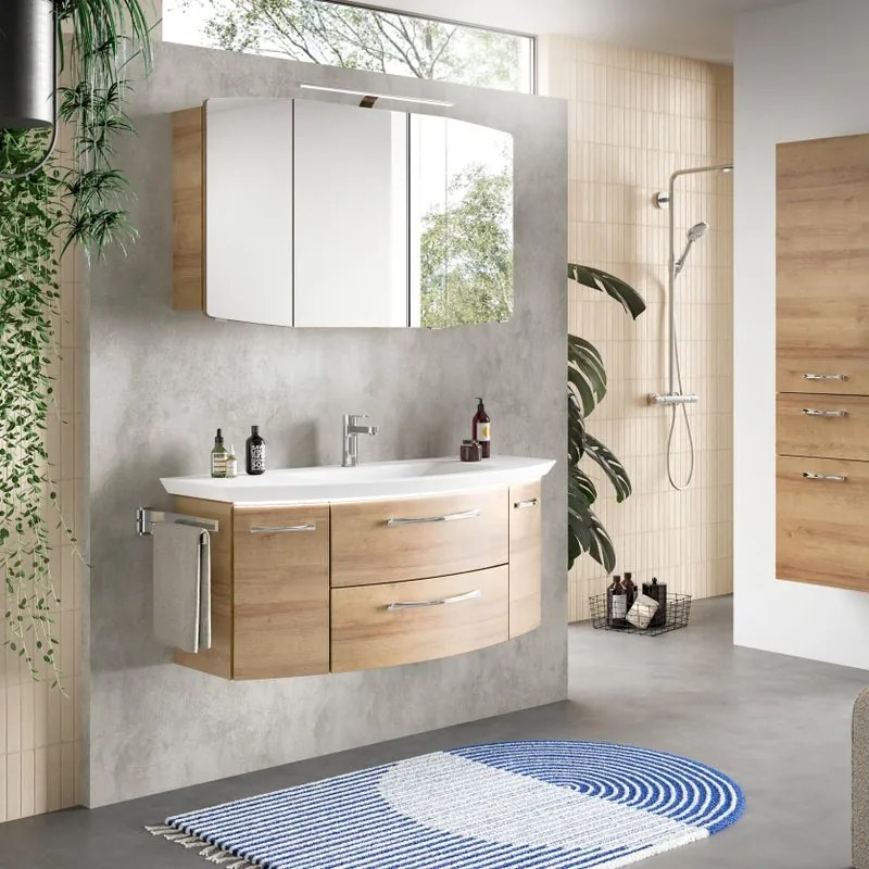 Mobile da bagno sospeso Cassca di Pelipal L 119 x H 49.2 x P 46.2 cm rovere riviera,2 ante,2 cassetti con illuminazione LED esterna, attivabile con sensore di movimento