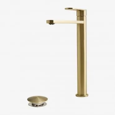 Set Rubinetteria Per Lavabo Alameda In Ottone E Set Valvola Di Scarico Per Lavabo Tipo Click-clack Orveta In Acciaio Inox E Otto Dorato & ↑30 - Sklum