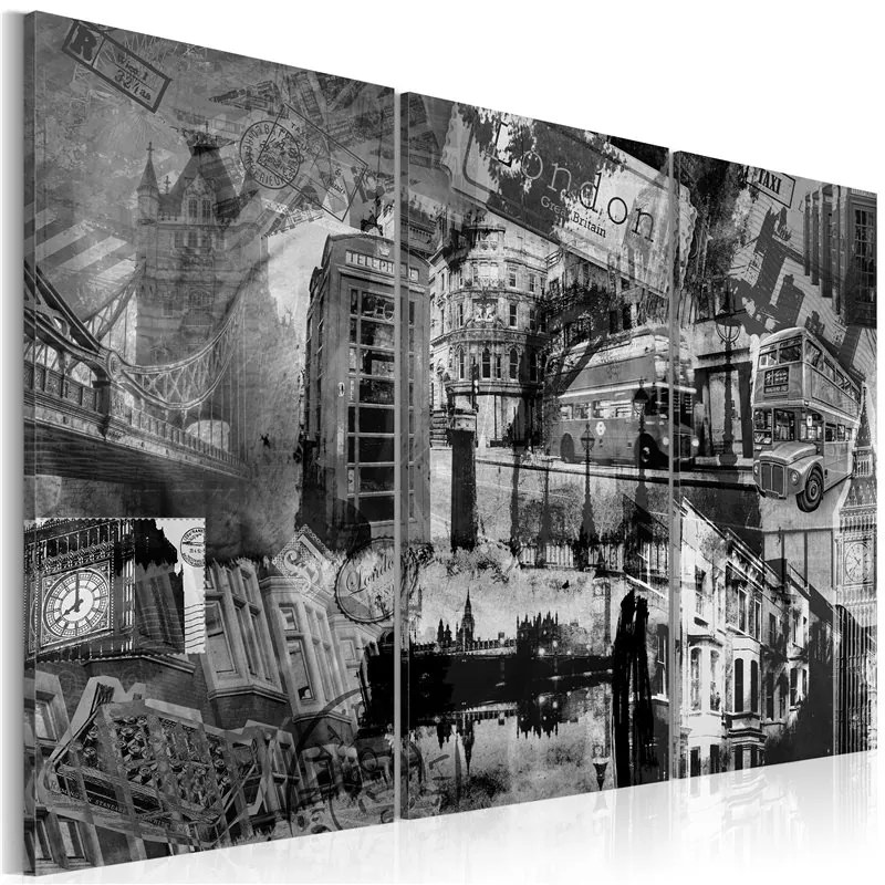 Quadro L'essenza di Londra  trittico  Colore bianco e nero, Dimensioni e Misure 60x40