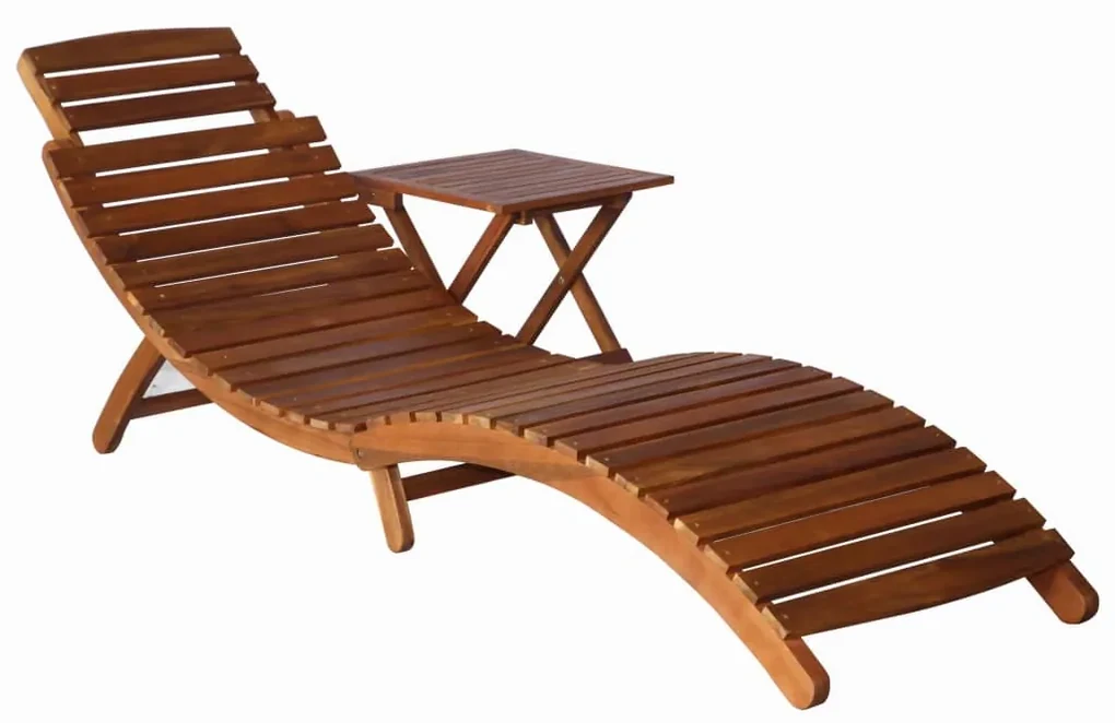 Lettino prendisole con tavolo in massello d'acacia marrone