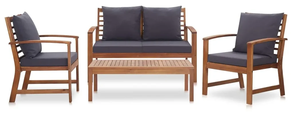Set divani da giardino 4 pz con cuscini in massello di acacia