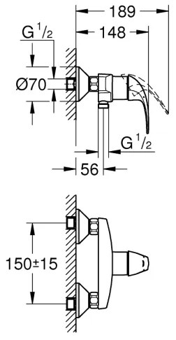 GROHE 23631000 - BAUCURVE Miscelatore doccia 150 mm, cromo lucido