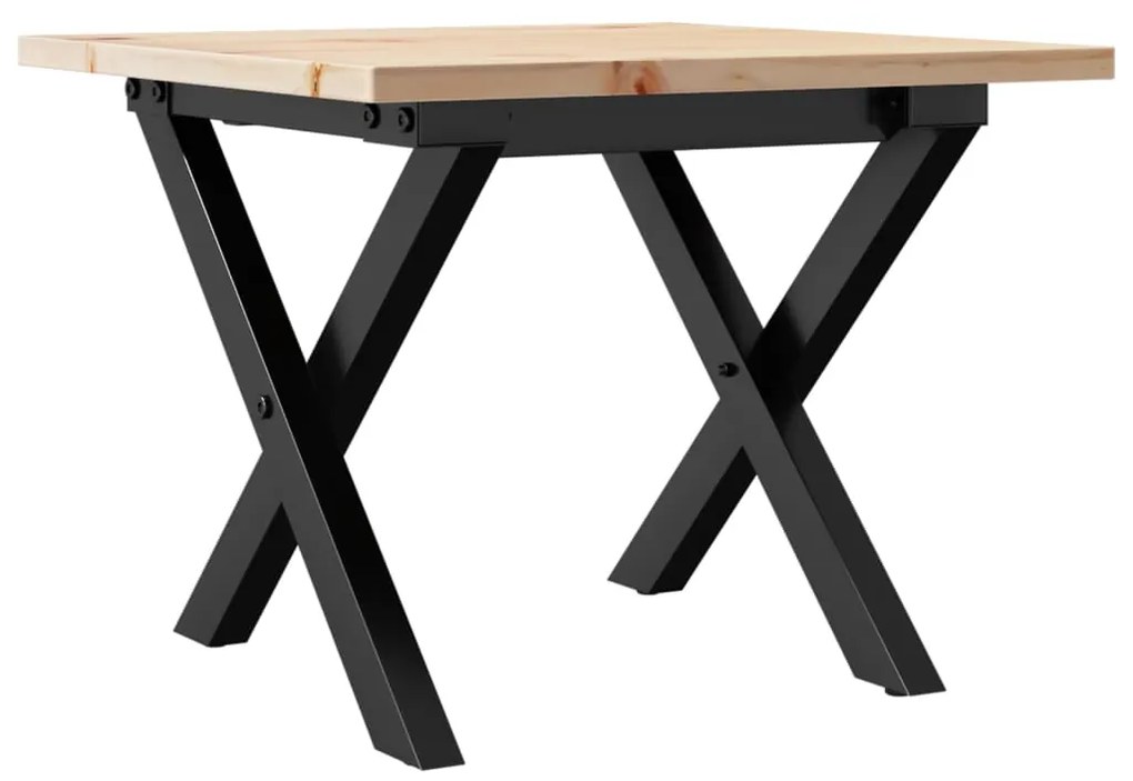 Tavolino da salotto telaio a x 50x50x35cm massello pino e ghisa