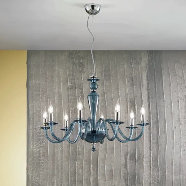 Lampada a sospensione D84 cm PAGANINI a 8 LUCI in vetro lavorato a mano OTTANIO