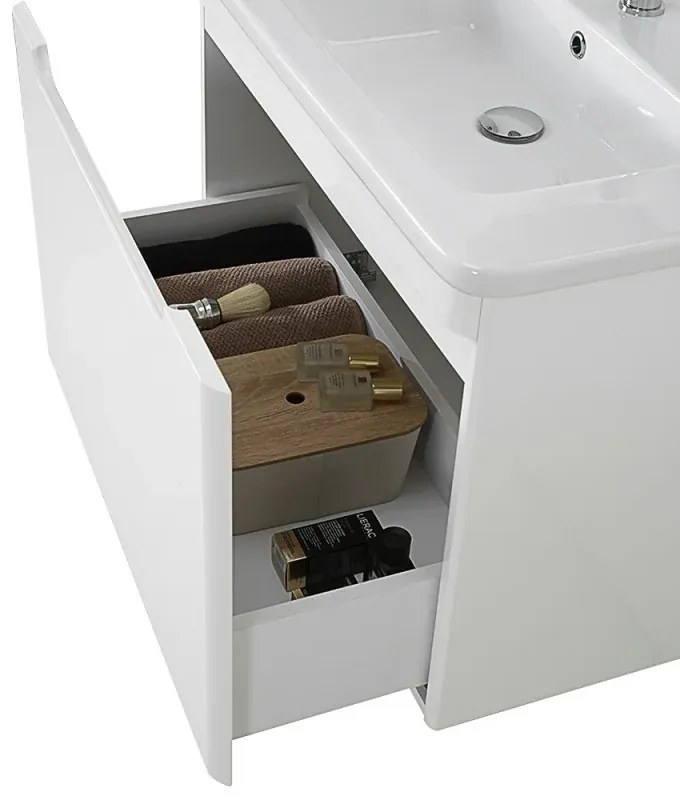 Mobile bagno sospeso 80 cm bianco lucido con specchio 70x90 Stillo