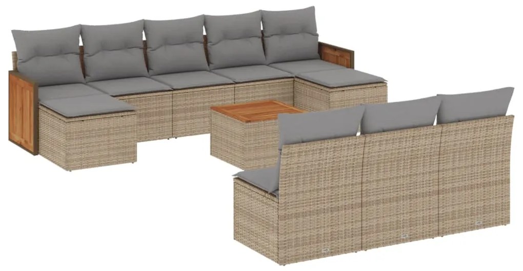 Set divani da giardino 11 pz con cuscini beige in polyrattan