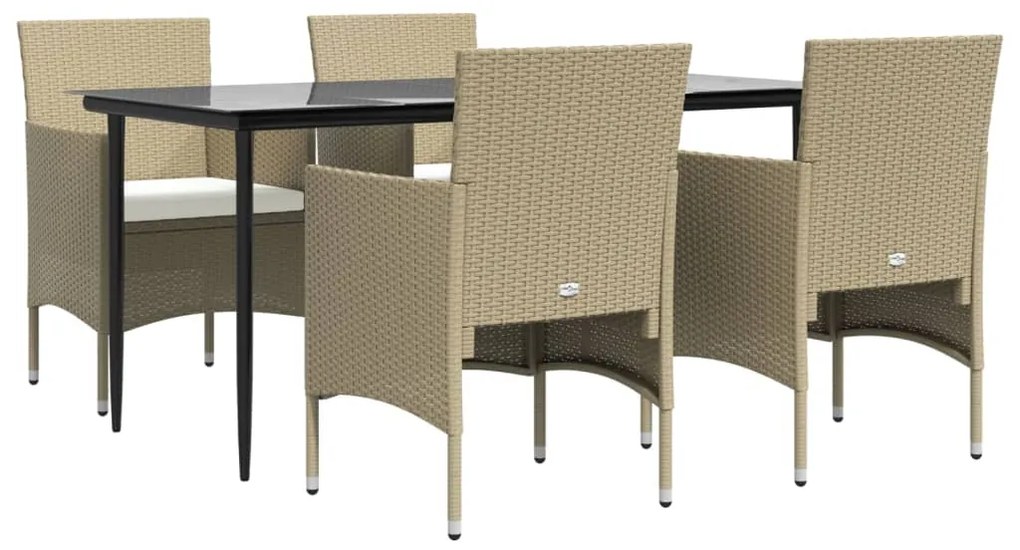 Set da pranzo da giardino 5 pz con cuscini beige e nero