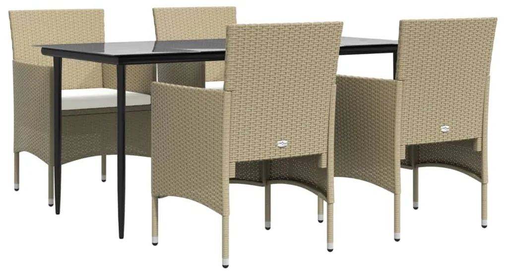 Set da pranzo da giardino 5 pz con cuscini beige e nero