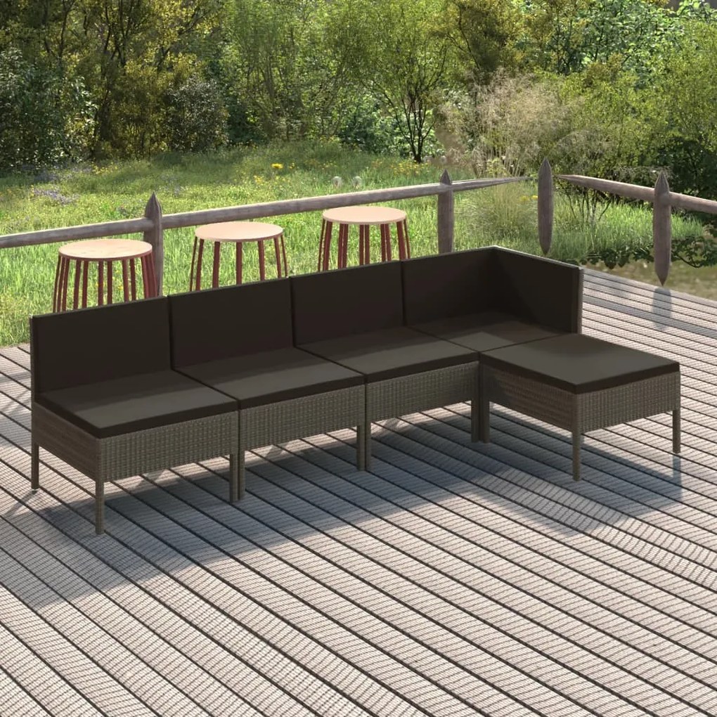 Set divani da giardino 5 pz con cuscini in polyrattan grigio