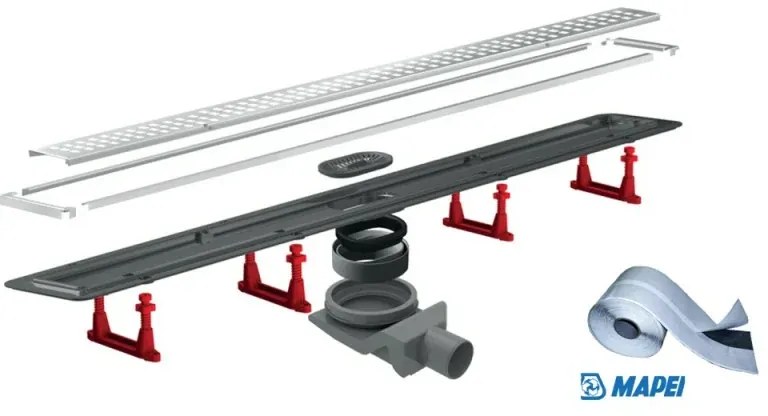 Canalina doccia a pavimento 55 cm con griglia e scarico incluso in acciaio inox cromato