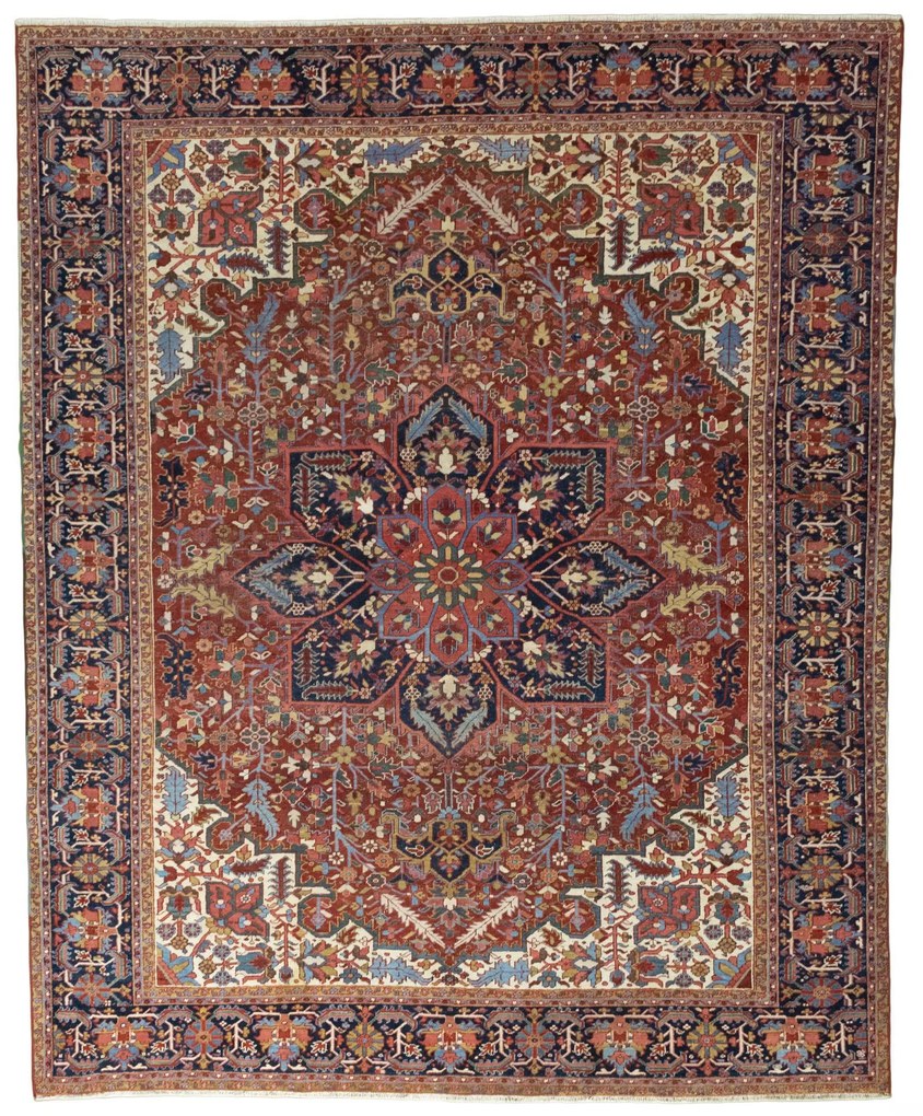 Heriz Tappeto 370x300 Rosso (Iran) Annodato A Mano