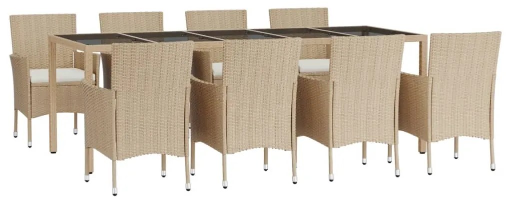 Set da Pranzo da Giardino 9 pz con Cuscini Beige in Polyrattan