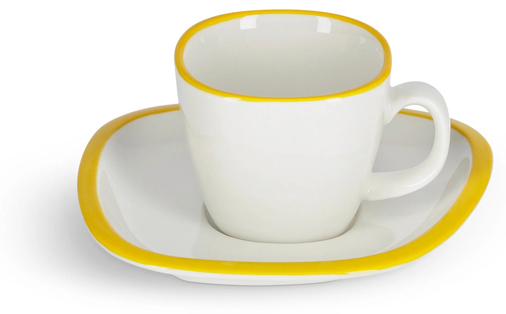 Kave Home - Tazza da caffè Odalin con piattino in porcellana bianca e gialla