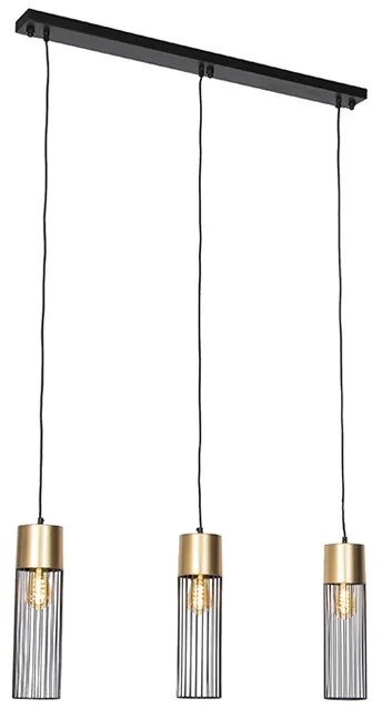 Lampada a sospensione di design nera con oro da 3 luci - Maura