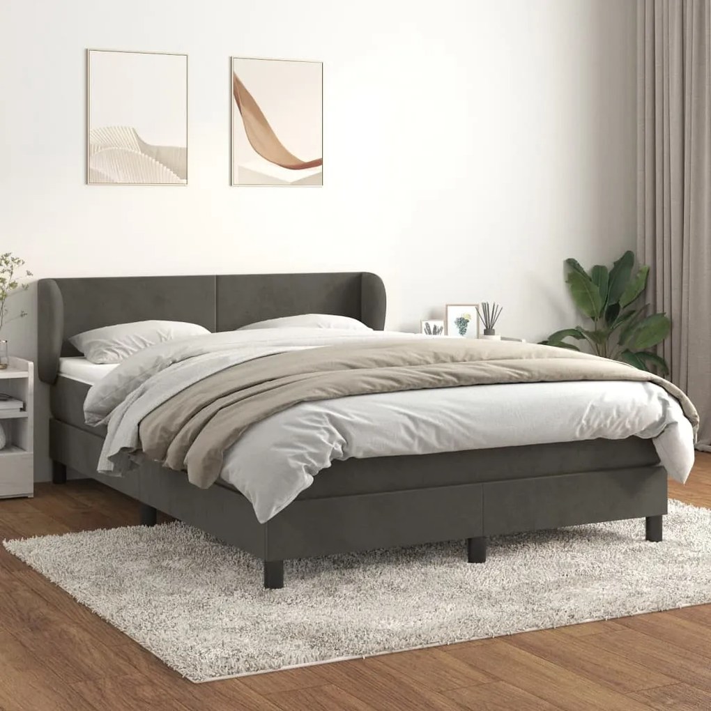Giroletto A Molle Con Materasso Grigio Scuro 140x200 Cm Velluto /